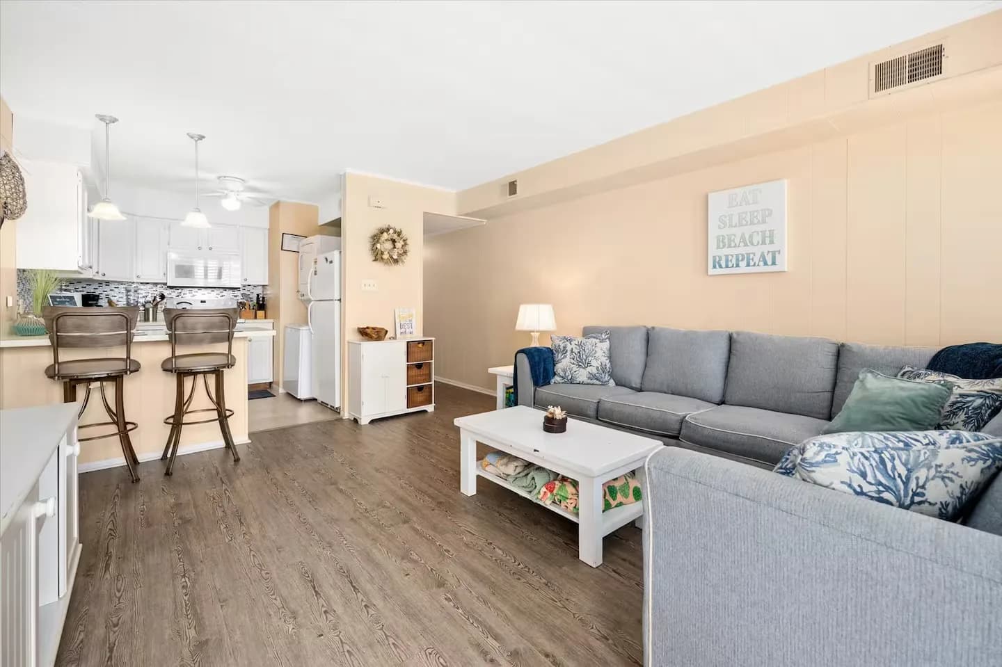 Open-concept living and kitchen — the whole crew stays together